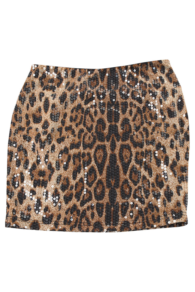 Sequin Leopard Print Skirt