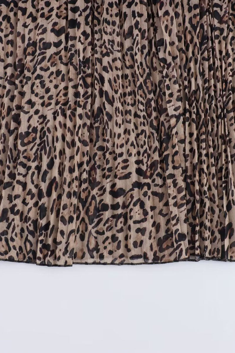 Pleated Animal Print Midi Skirt