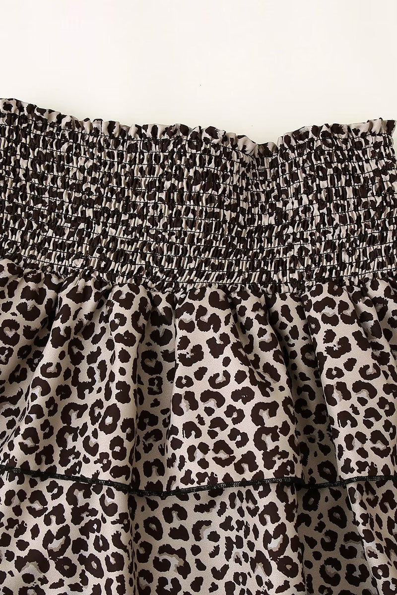 Leopard Print Tiered Ruffle Mini Skirt