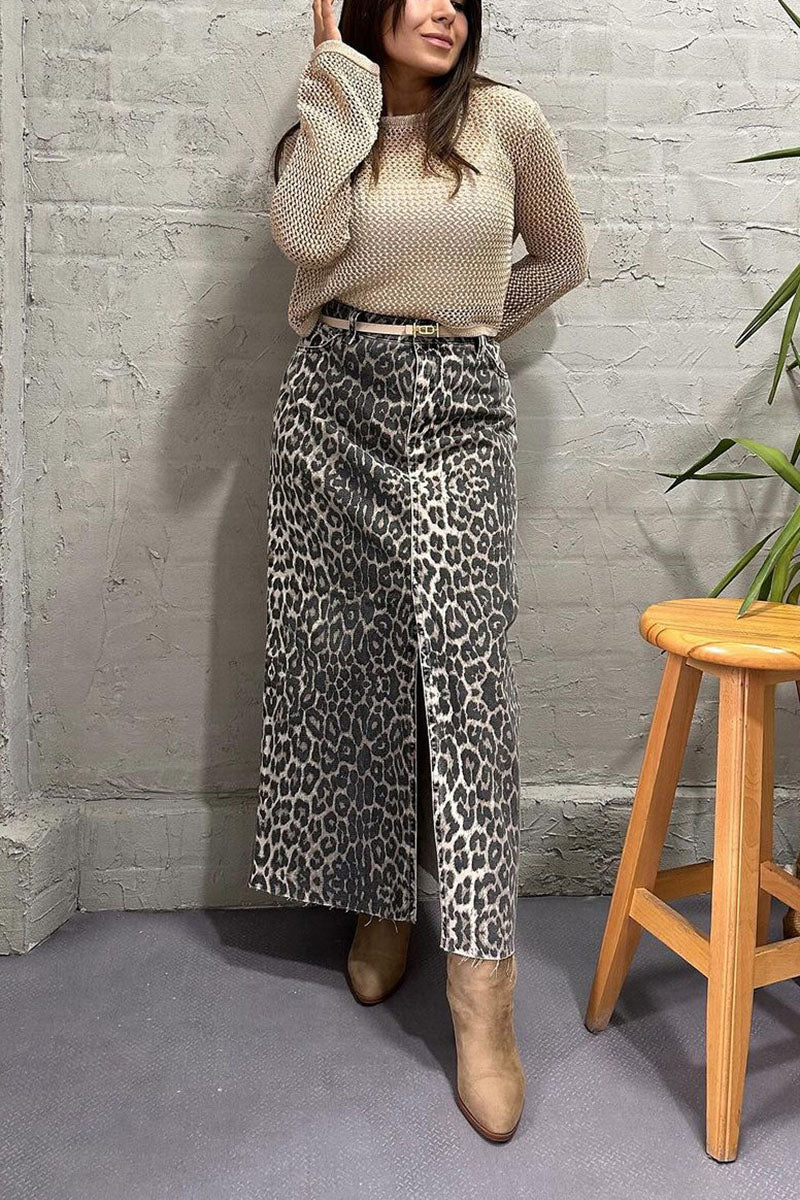 Leopard Slit Bodycon Skirt