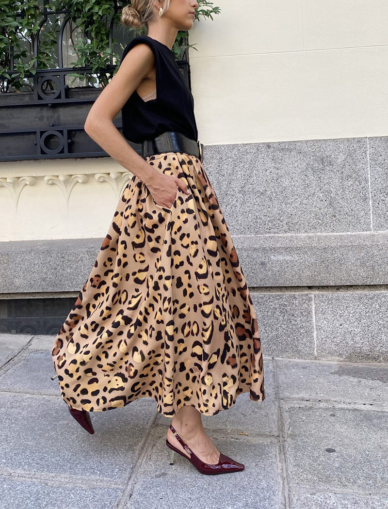 Leopard Print Midi Skirt