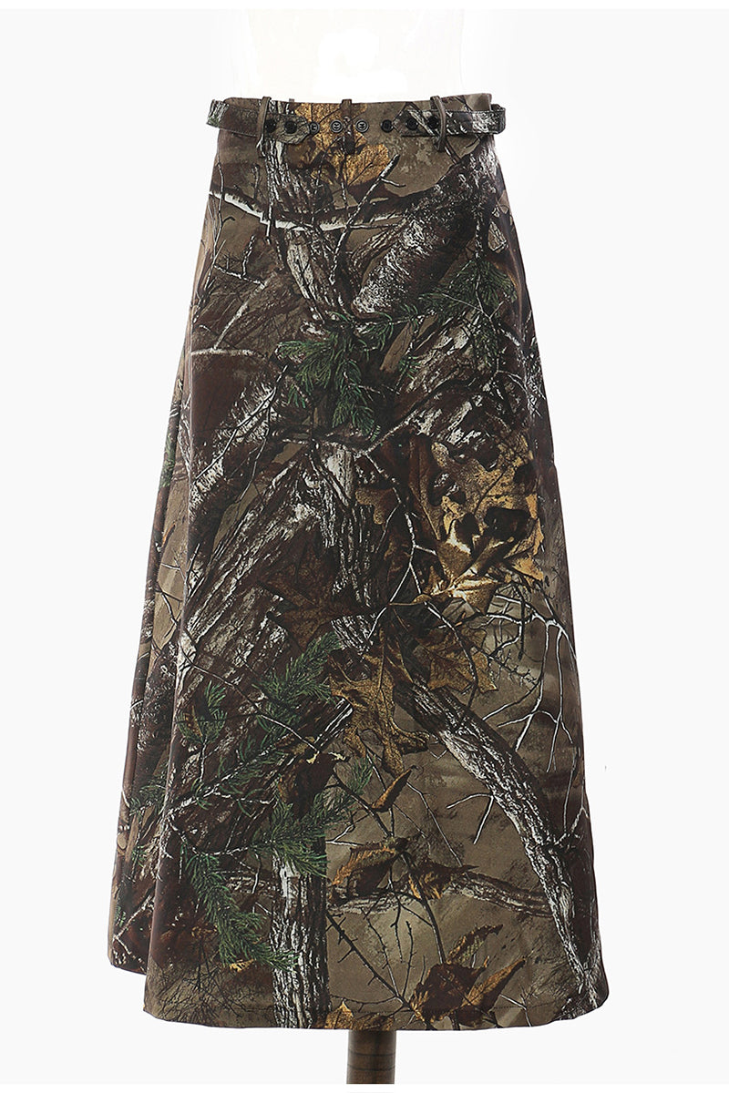 Camo Print A-Line Midi Skirt