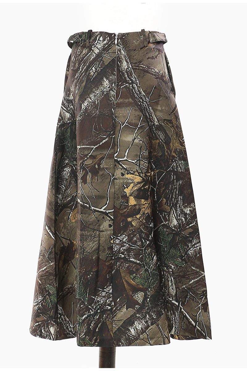 Camo Print A-Line Midi Skirt