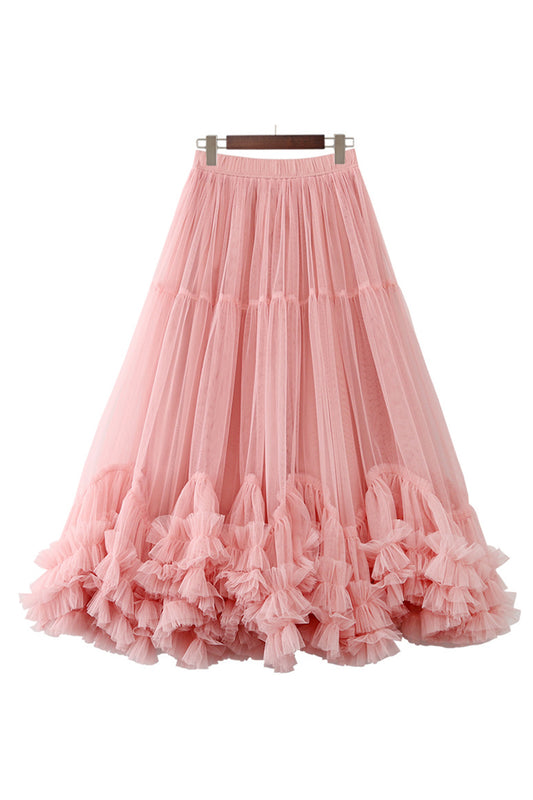 Ruffled Tiered Mesh Skirt