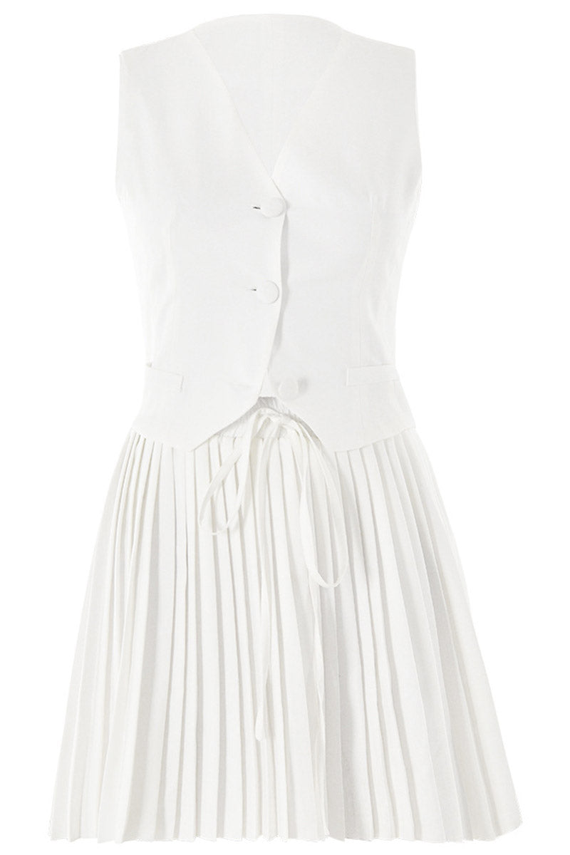 Pleated Skirt Two-Piece Vest Dress