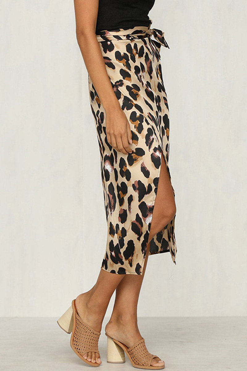 Leopard Wrap Slip Midi Skirt