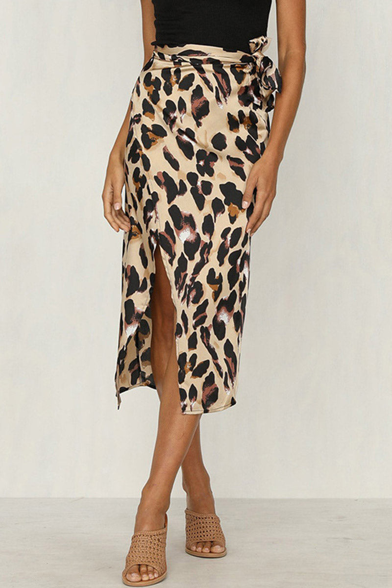 Leopard Wrap Slip Midi Skirt