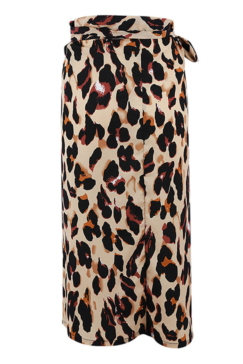 Leopard Wrap Slip Midi Skirt