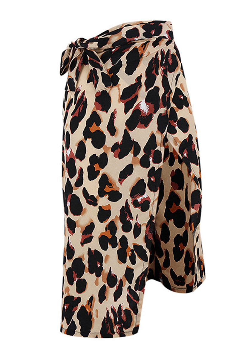 Leopard Wrap Slip Midi Skirt